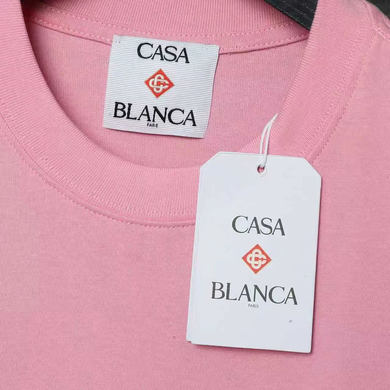 26ss CASABLANCA original printing process short-sleeved T-shirt original development using high-density double yarn pure cotton fabric upper body soft and comfortable color Black White Dark Green color Orange Pink Blue Royal Blue color cigarette powder 8 colors Sizes S M L XL